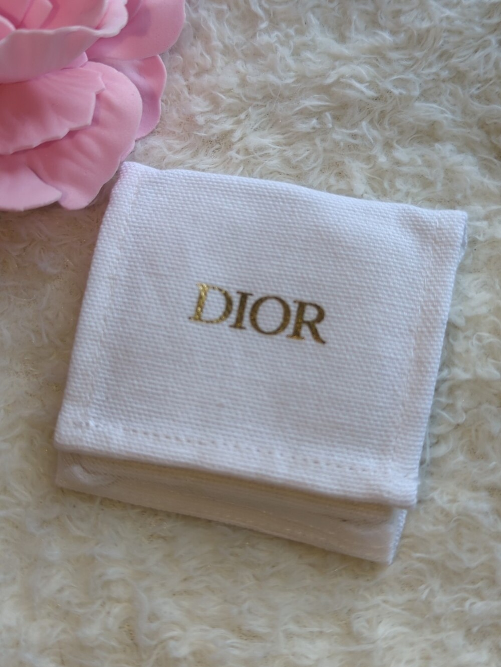 Dior Authentic White Canvas And Mesh Earring Jewelry Pouch with Gold Logo Travel